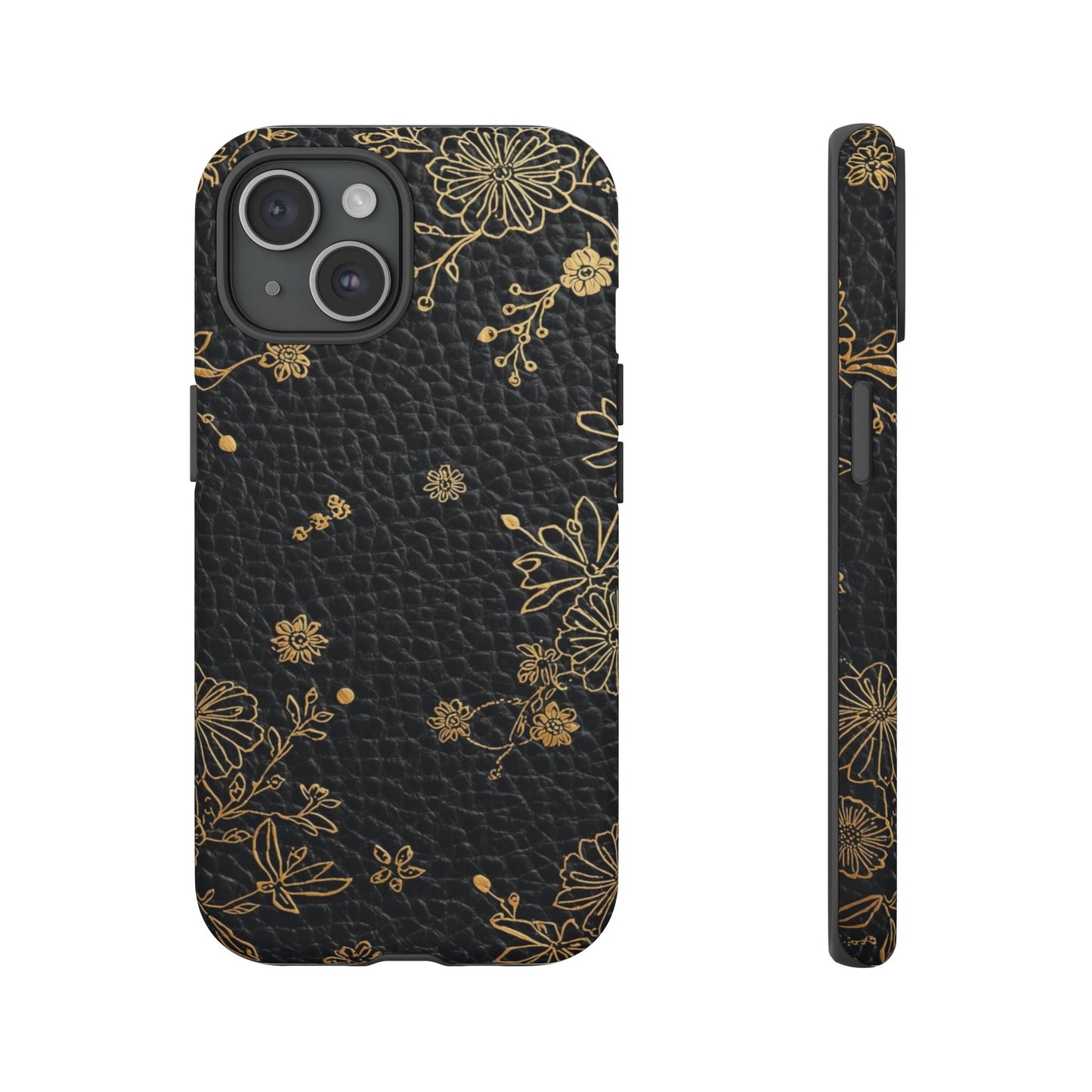 Floral Gold Foil Leather Texture Tough Phone Case