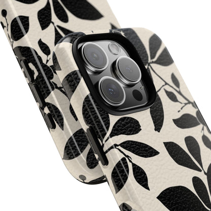 Black Floral Pattern Phone Case — Monochrome Botanical Tough Case