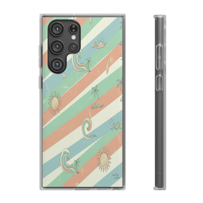 Beach Vibes Phone Case — Retro Pastel Surf & Palm Protective Flexi Case