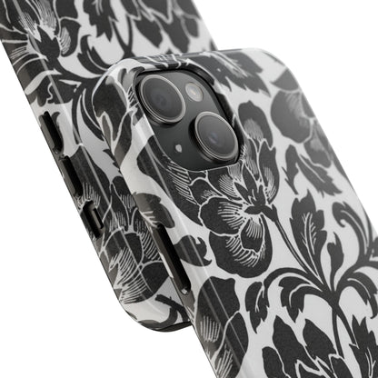 Tough Phone Case — Black & White Vintage Floral Protective Cover
