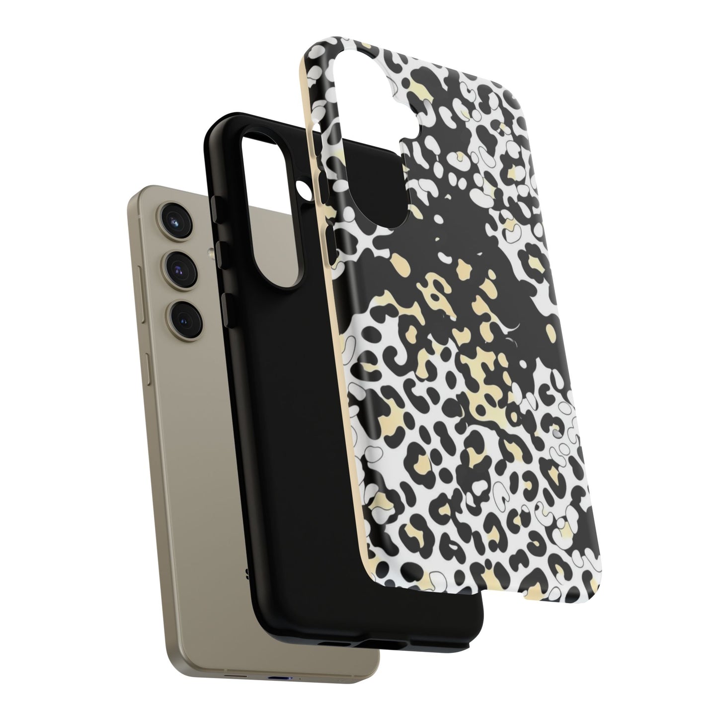 Leopard Splash Tough Phone Case — Black & Cream Animal Print Protective Cover