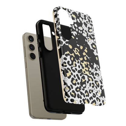 Leopard Splash Tough Phone Case — Black & Cream Animal Print Protective Cover