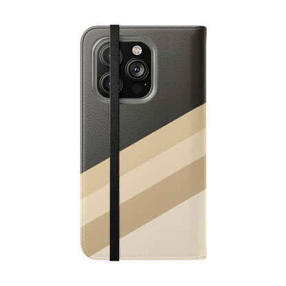 Retro Neutral Stripe Flip Phone Case — Wallet Folio with Card Slots