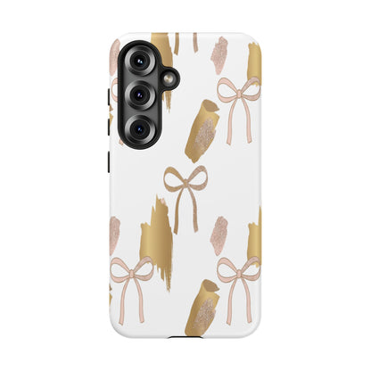 Phone Case — Gold Brushstroke & Blush Bow Pattern