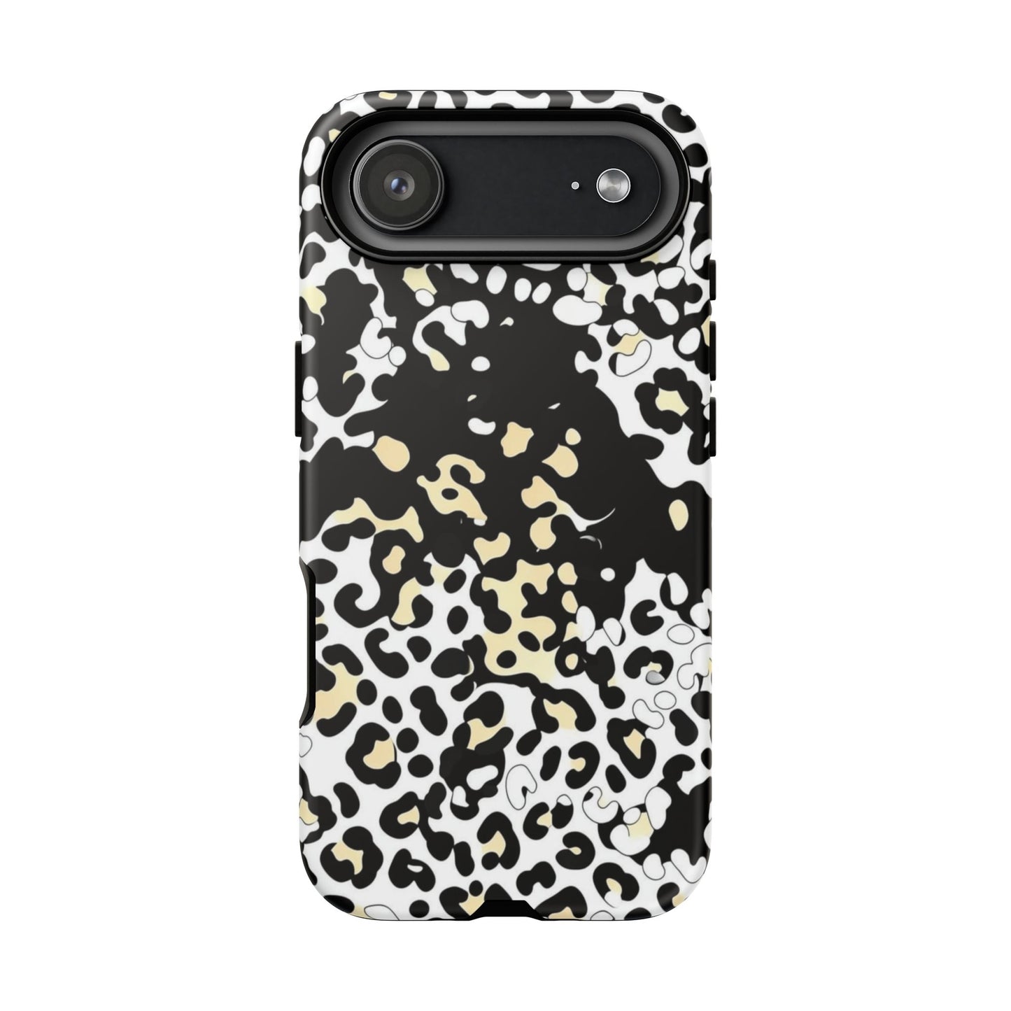 Leopard Splash Tough Phone Case — Black & Cream Animal Print Protective Cover