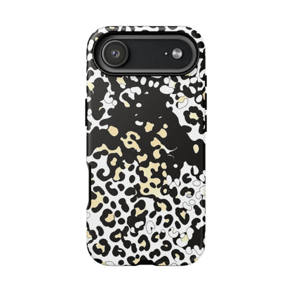 Leopard Splash Tough Phone Case — Black & Cream Animal Print Protective Cover