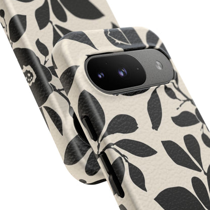 Black Floral Pattern Phone Case — Monochrome Botanical Tough Case