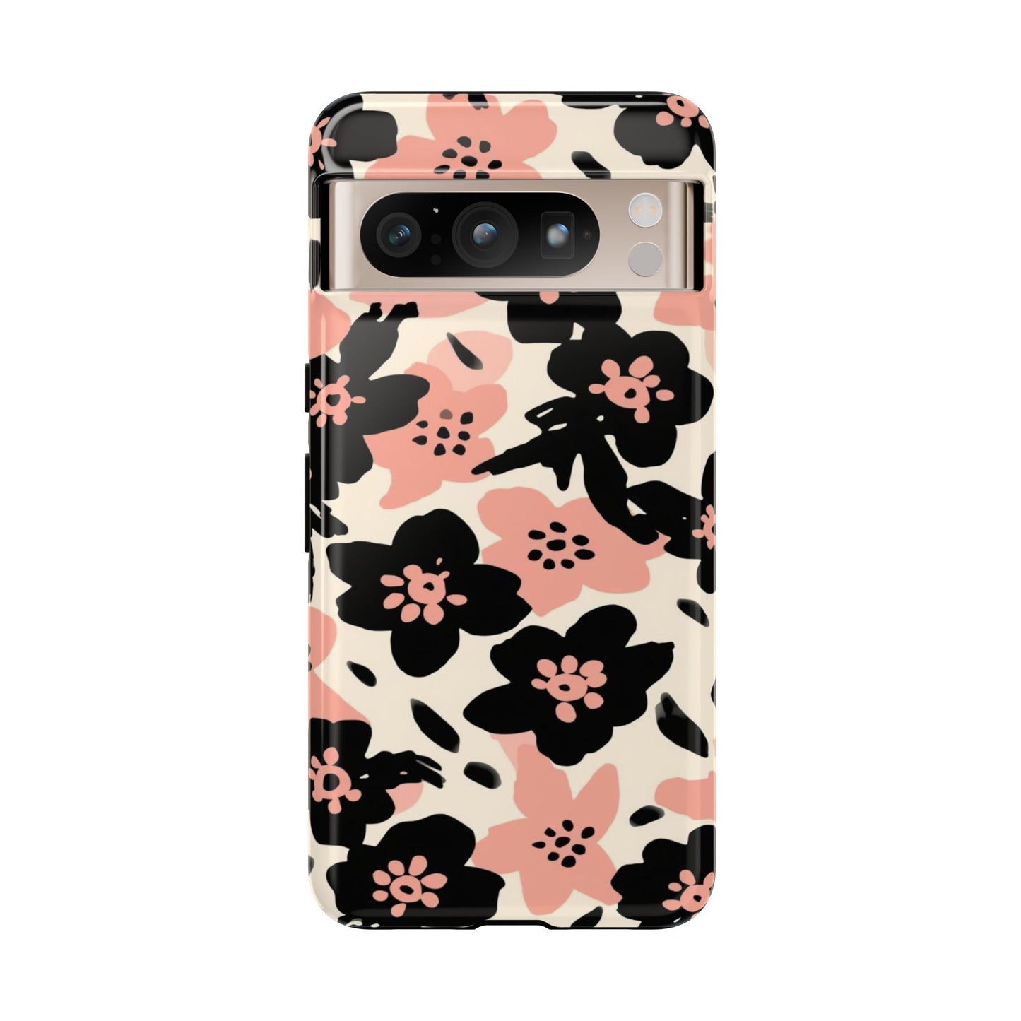 Floral Phone Case — Pink & Black Retro Blossom Protective Cover