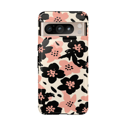 Floral Phone Case — Pink & Black Retro Blossom Protective Cover