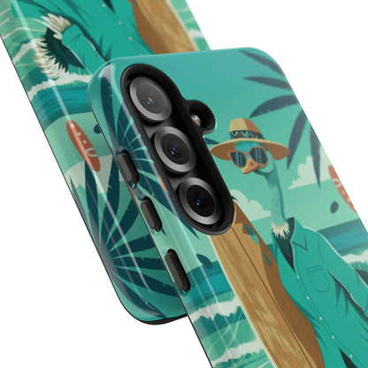 Phone Case — Retro Dressed Seagull Surfing Beach Illustration
