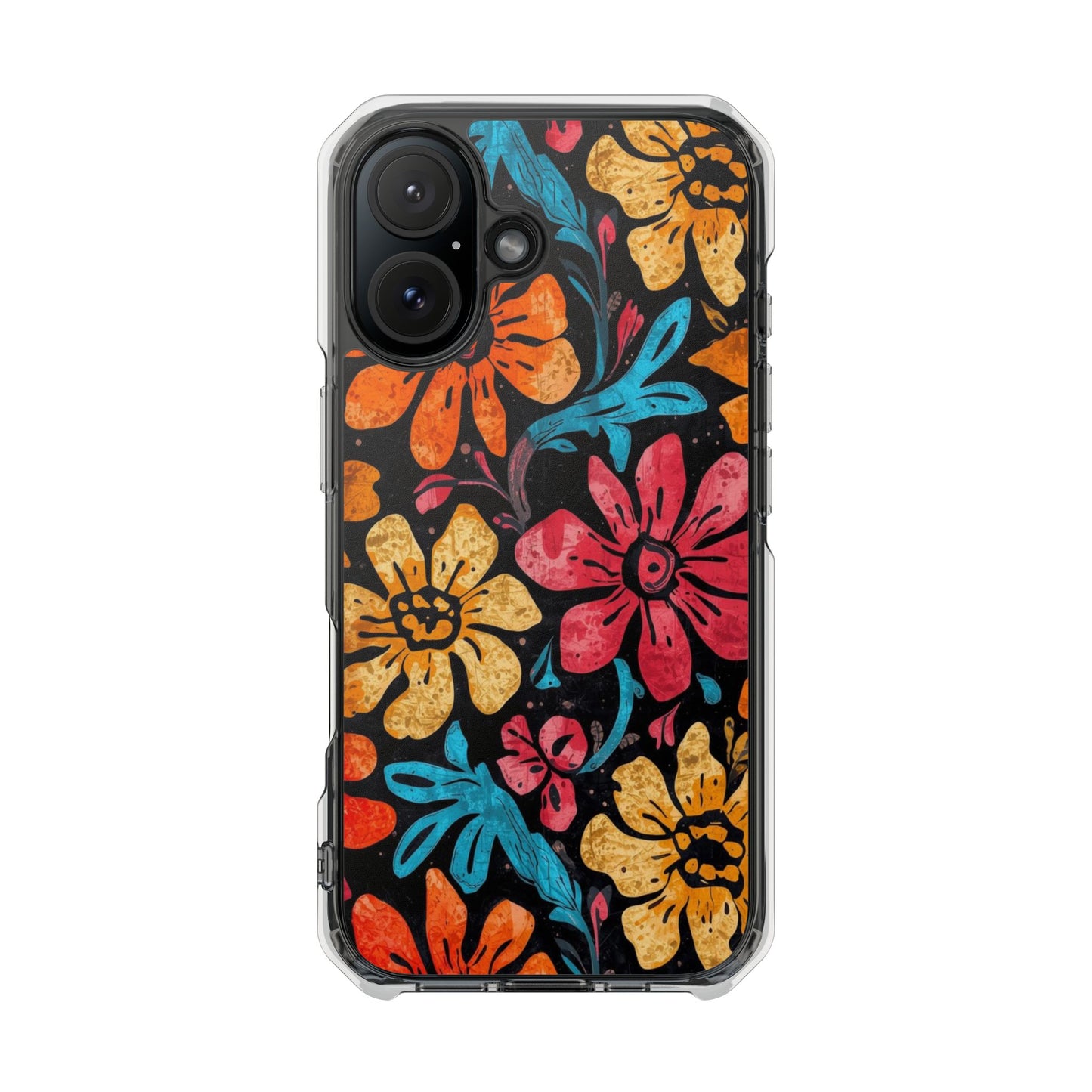 Clear Magnetic Phone Case — Retro Floral Pattern (Impact-Resistant)
