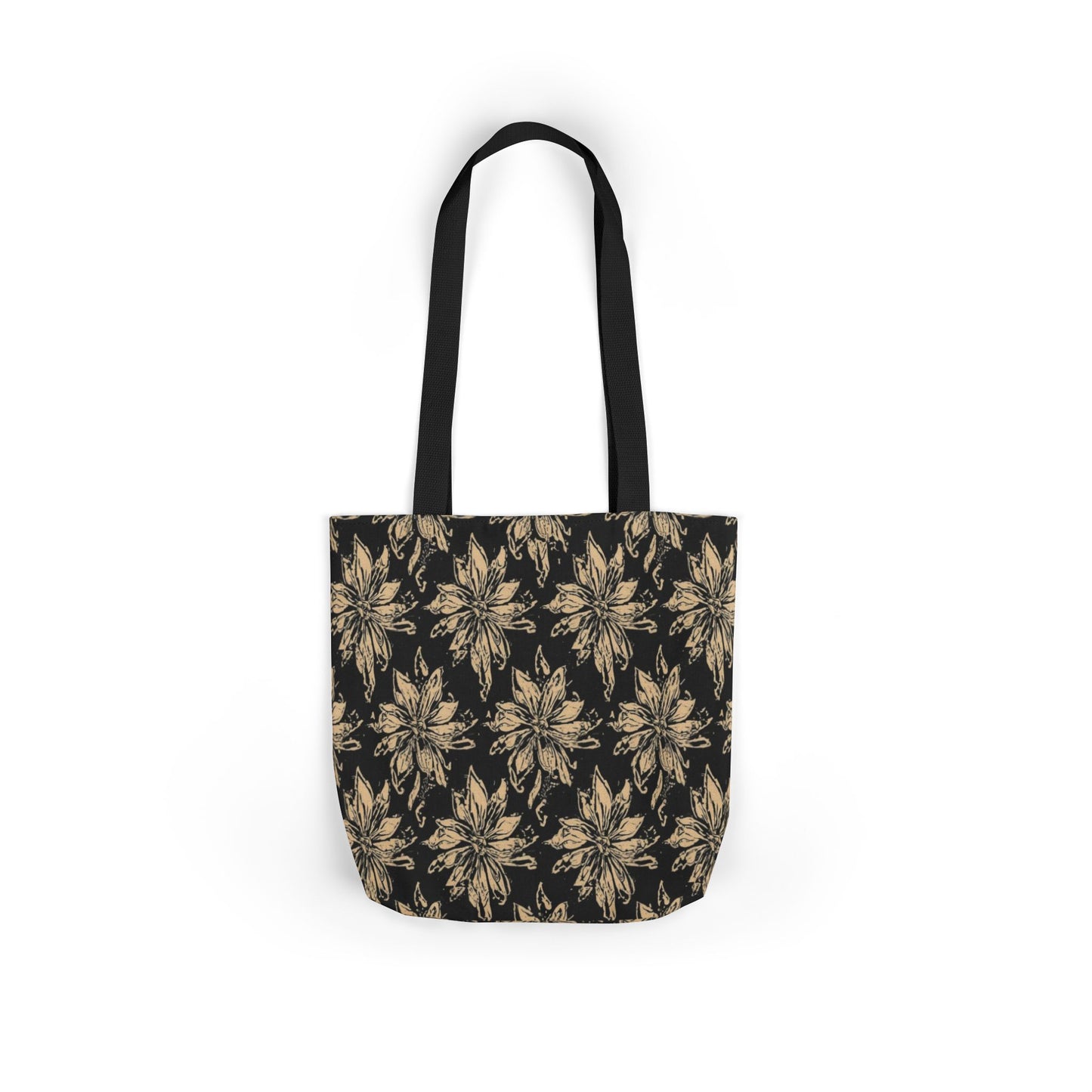 Floral Mandala Canvas Tote — Black & Gold Patterned Shopping Bag