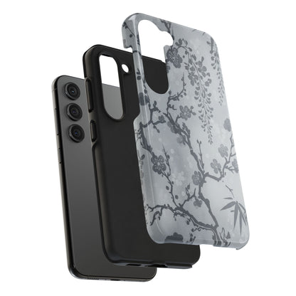 Tough Phone Case — Gray Cherry Blossom Ink Floral Design