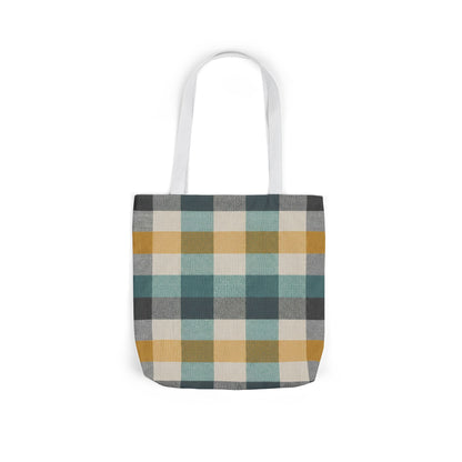 Plaid Canvas Tote Bag — Teal, Mustard & Charcoal Checkered Market Bag