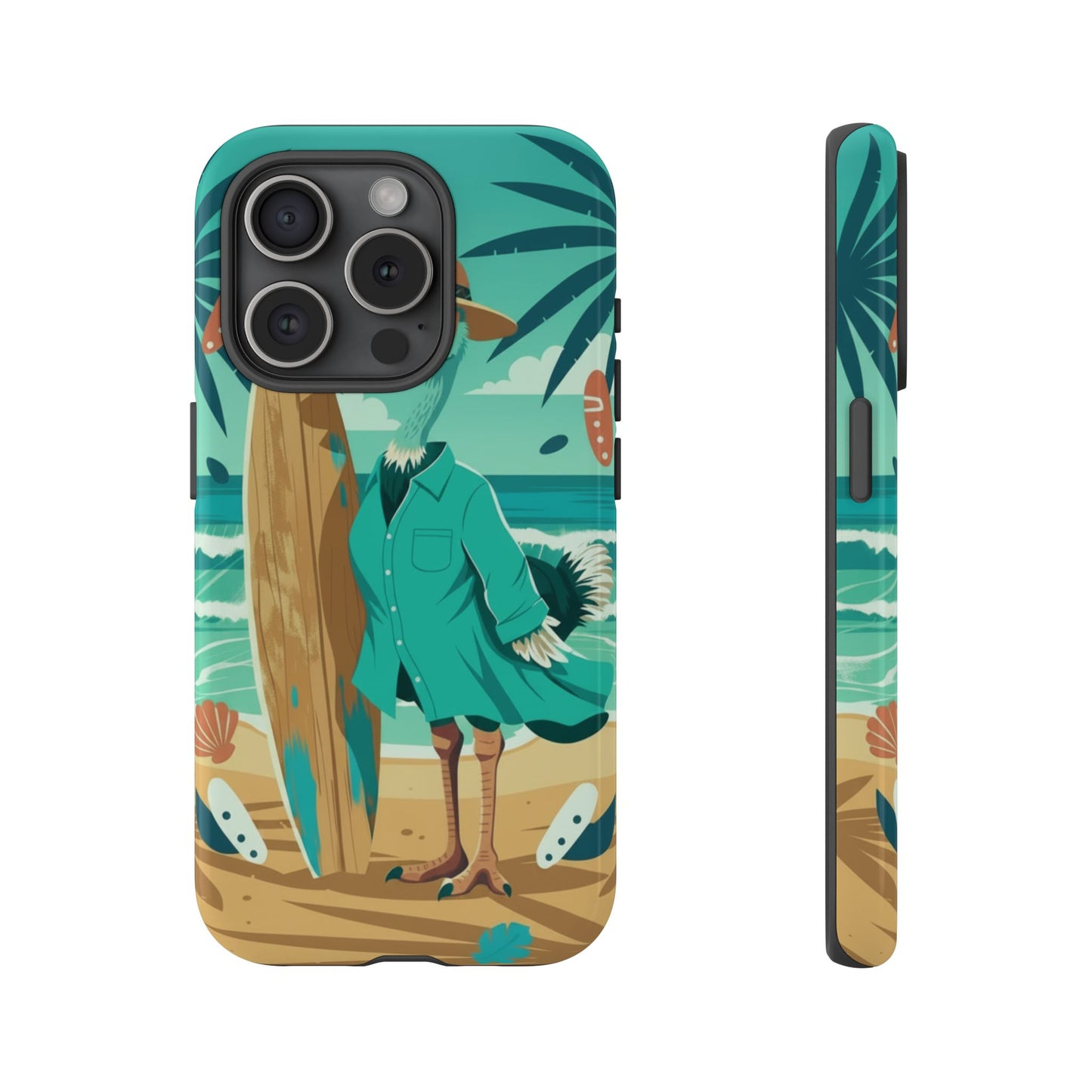 Phone Case — Retro Dressed Seagull Surfing Beach Illustration