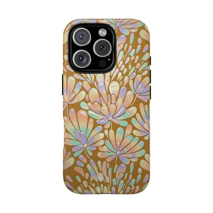 Floral Burst Tough Phone Case – Gold Pastel Botanical Protection