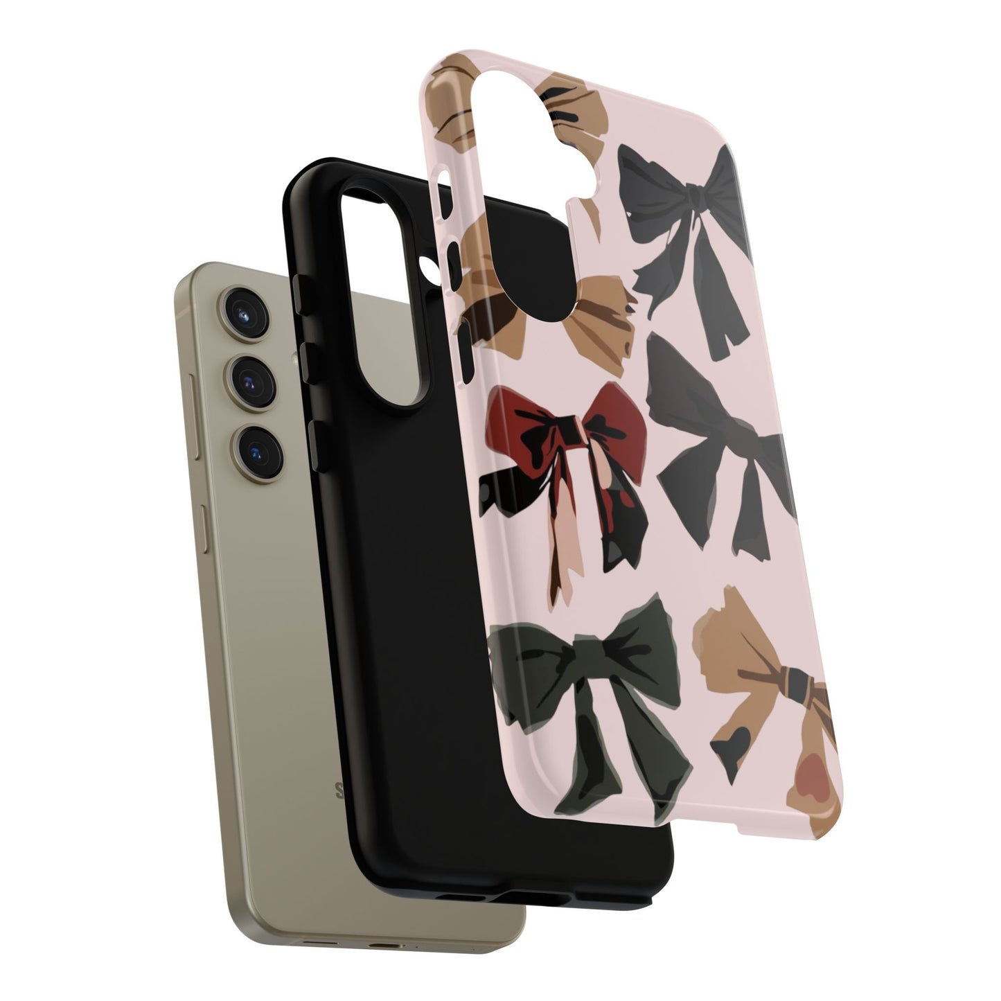Bow Pattern Phone Case - Pink, Brown & Black Bows Protective Cover
