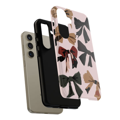 Bow Pattern Phone Case - Pink, Brown & Black Bows Protective Cover