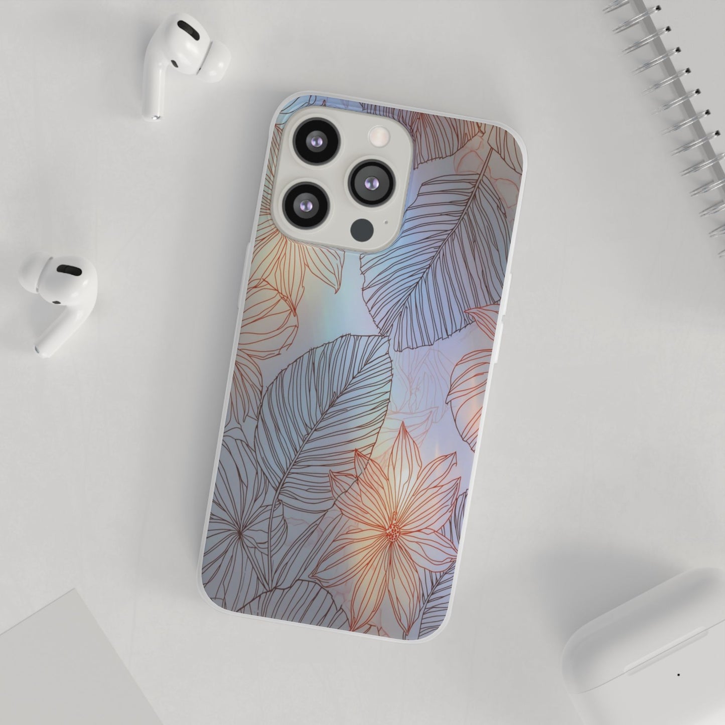 Floral Holographic Phone Case — Iridescent Leaves & Flowers Flexi Case