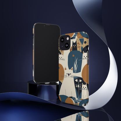 Cat Pattern Phone Case – Retro Abstract Cats Protective iPhone Cover