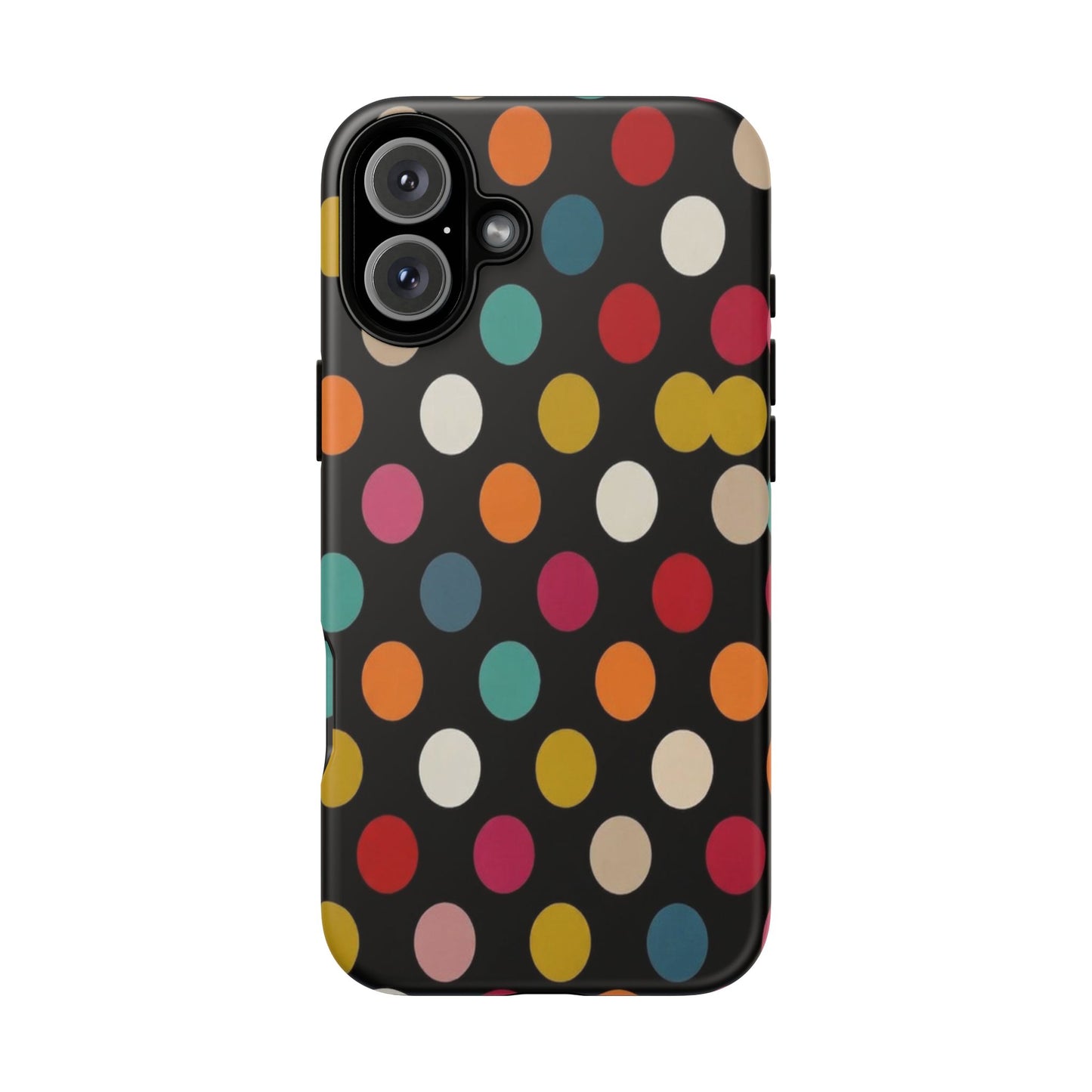 Polka Dot Tough Phone Case – Colorful Retro Dots on Black