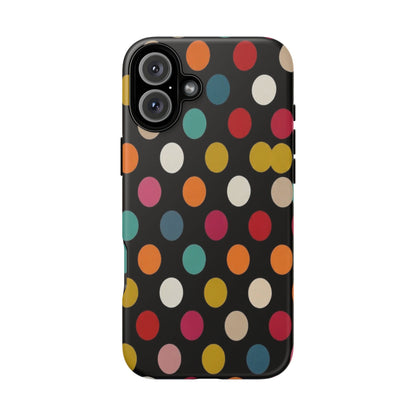 Polka Dot Tough Phone Case – Colorful Retro Dots on Black
