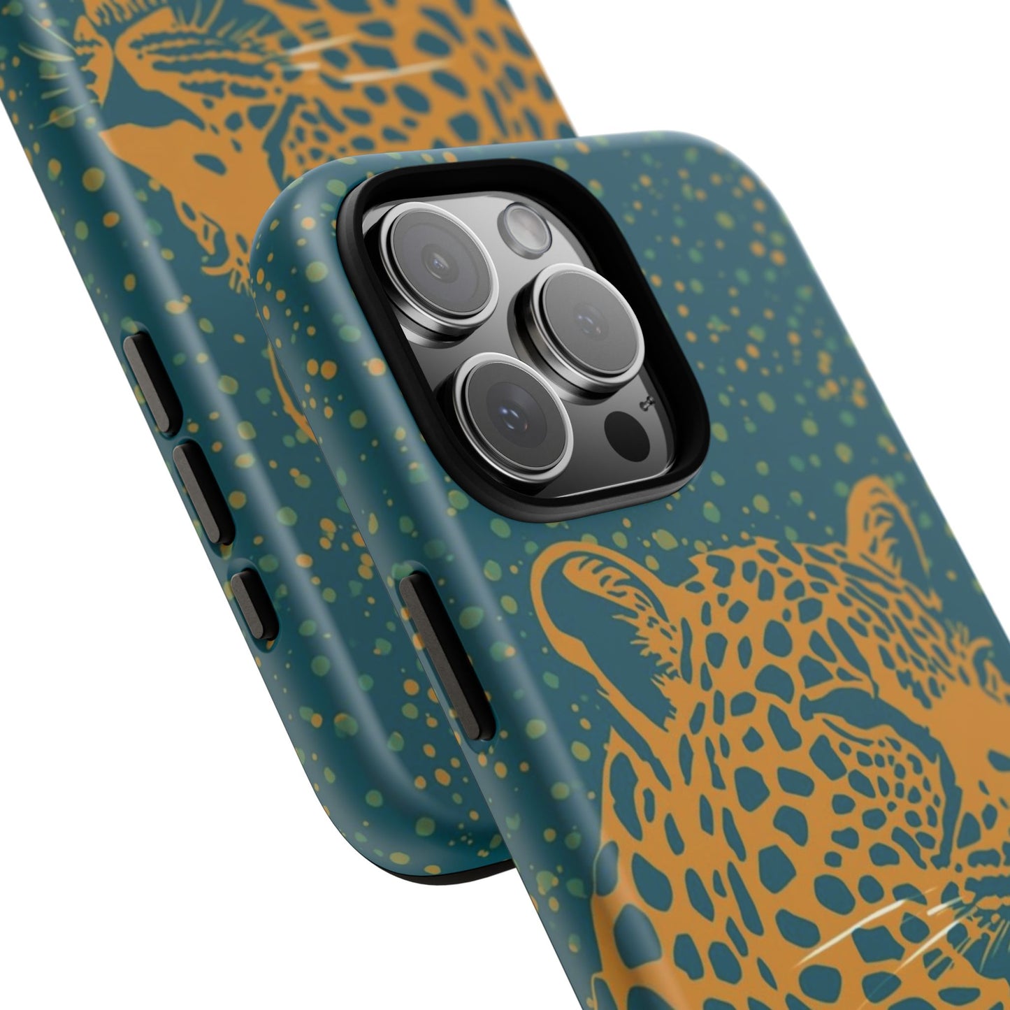 Leopard Print Tough Phone Case — Gold Panther on Teal, Protective iPhone Cover