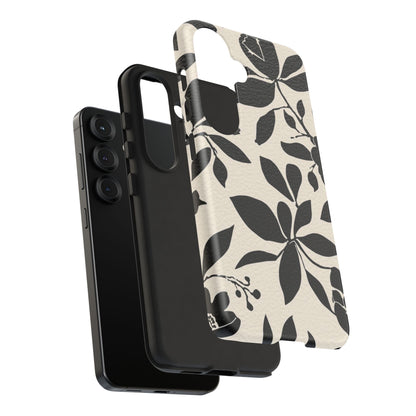 Black Floral Pattern Phone Case — Monochrome Botanical Tough Case