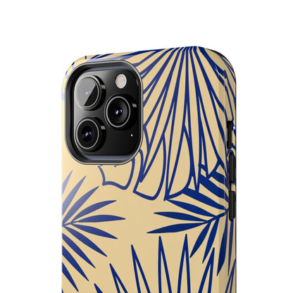 Tropical Palm Pattern Tough Phone Case — Navy Blue Fan Leaves on Sand