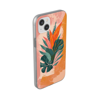 Tropical Botanical Phone Case — Pink & Orange Floral Flexi Case