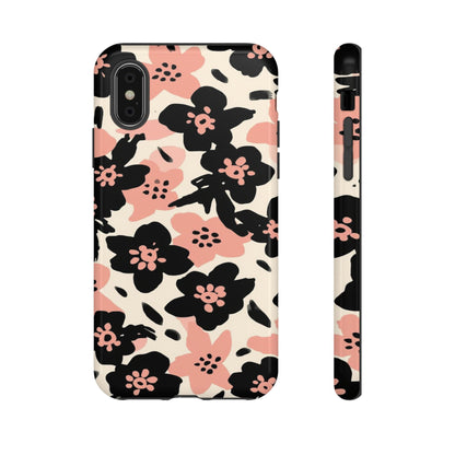 Floral Phone Case — Pink & Black Retro Blossom Protective Cover