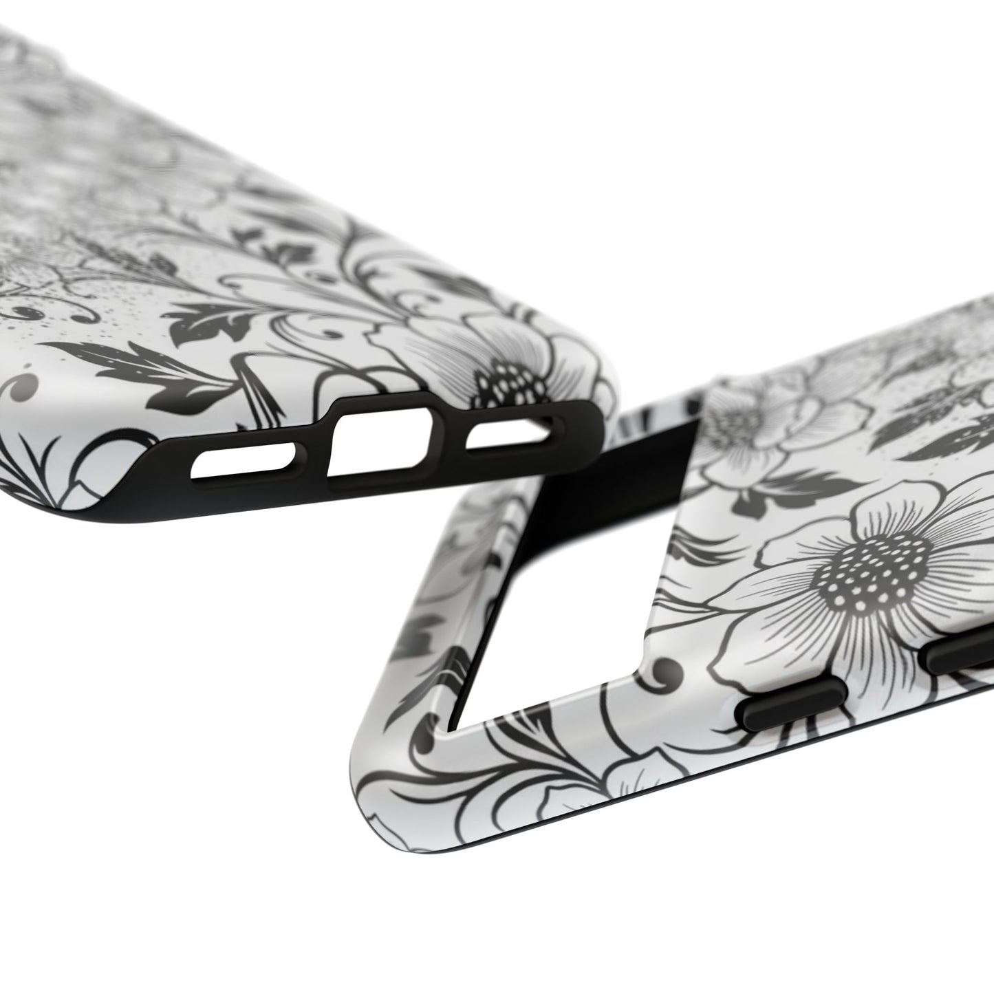 Floral Lace Phone Case — Black & White Vintage Flower Protective Case