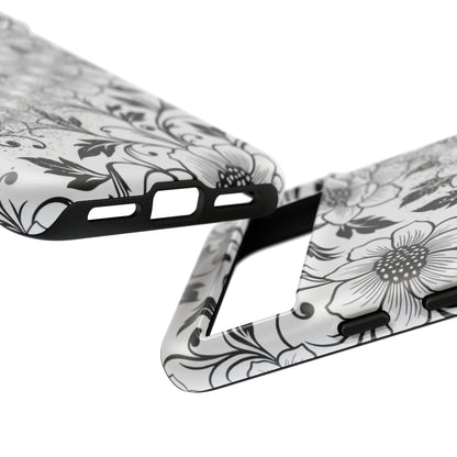 Floral Lace Phone Case — Black & White Vintage Flower Protective Case