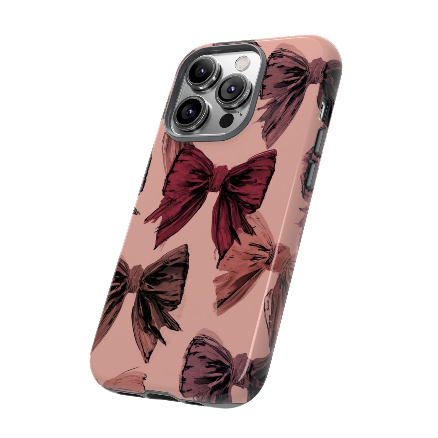 Bow Pattern Tough Phone Case — Pink Watercolor Bows Protective iPhone Cover