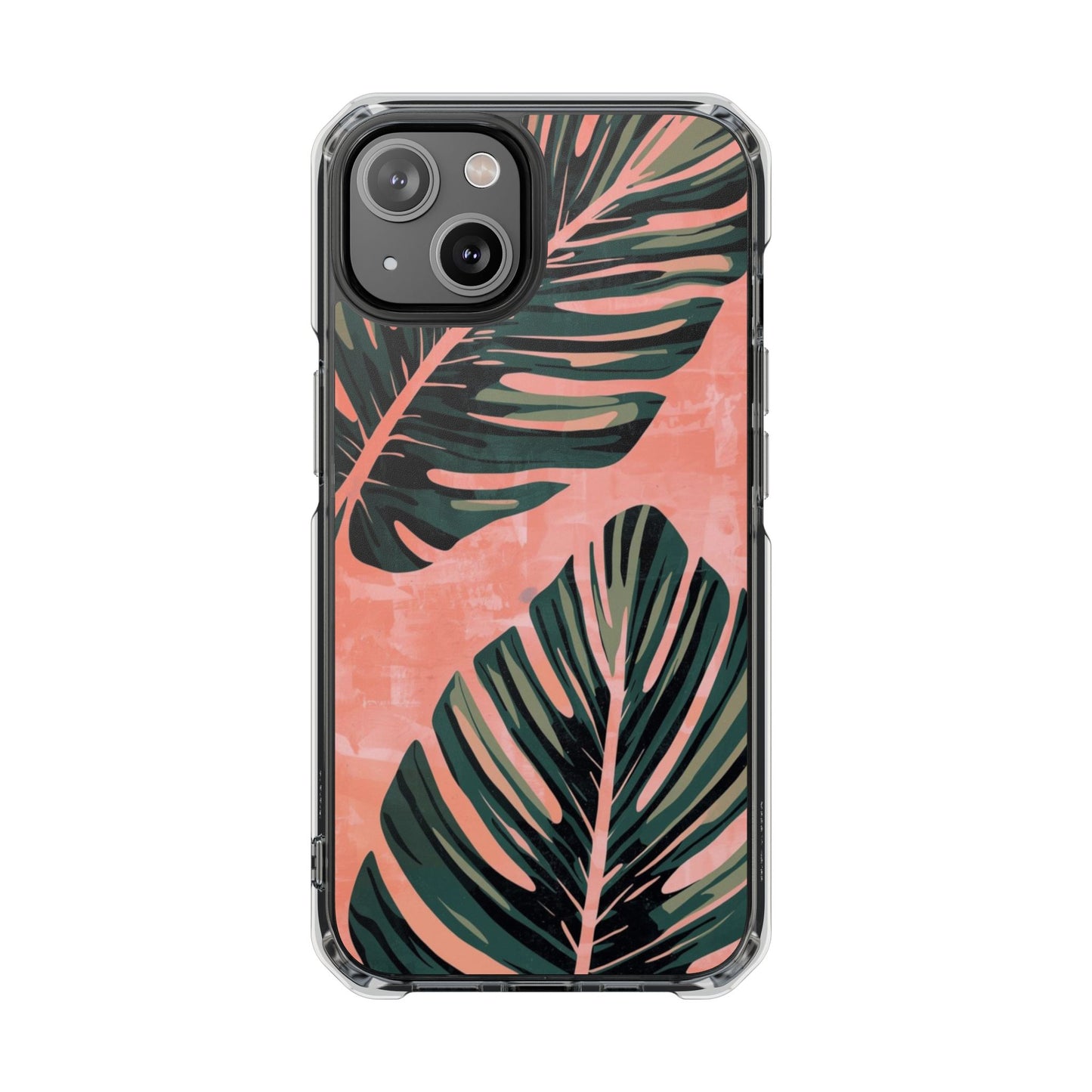 Clear Impact Phone Case — Tropical Palm Leaf Design (Magnetic Compatible)