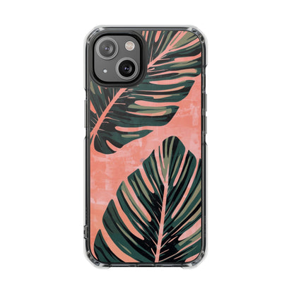 Clear Impact Phone Case — Tropical Palm Leaf Design (Magnetic Compatible)