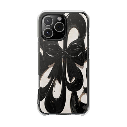 Clear Magnetic Phone Case — Black Abstract Bow Design