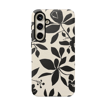 Black Floral Pattern Phone Case — Monochrome Botanical Tough Case