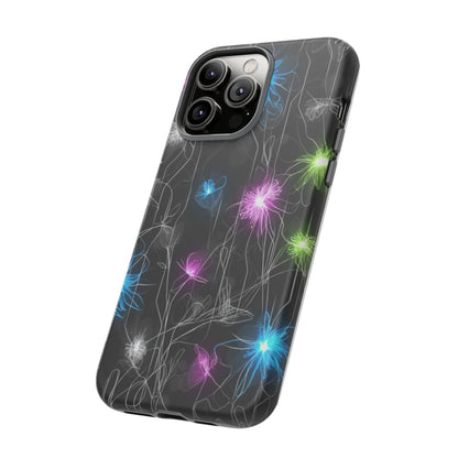 Neon Floral Tough Phone Case — Glow Flower Protective iPhone Cover