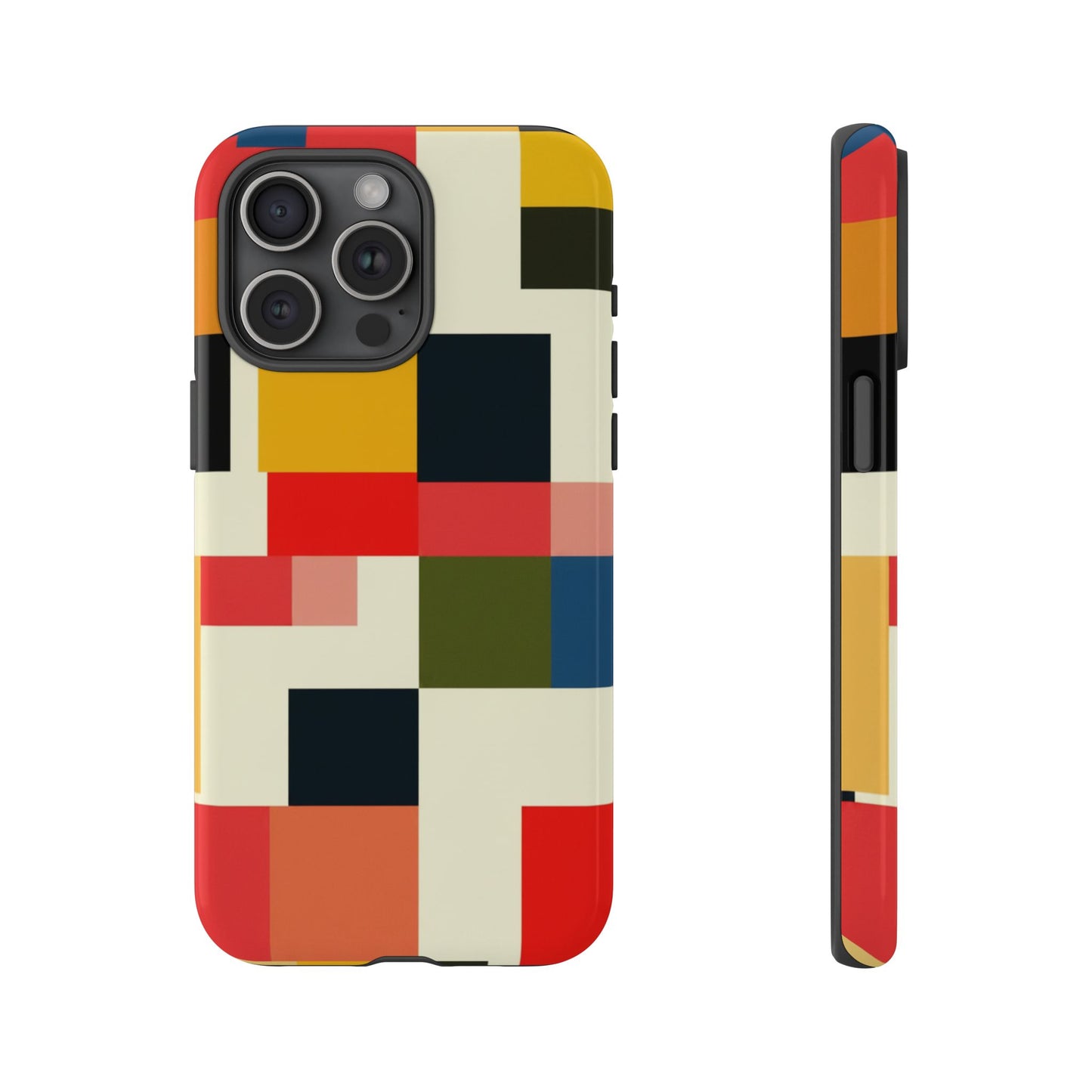 Abstract Color Block Tough Phone Case — Retro Geometric Protective Cover