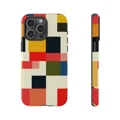 Abstract Color Block Tough Phone Case — Retro Geometric Protective Cover