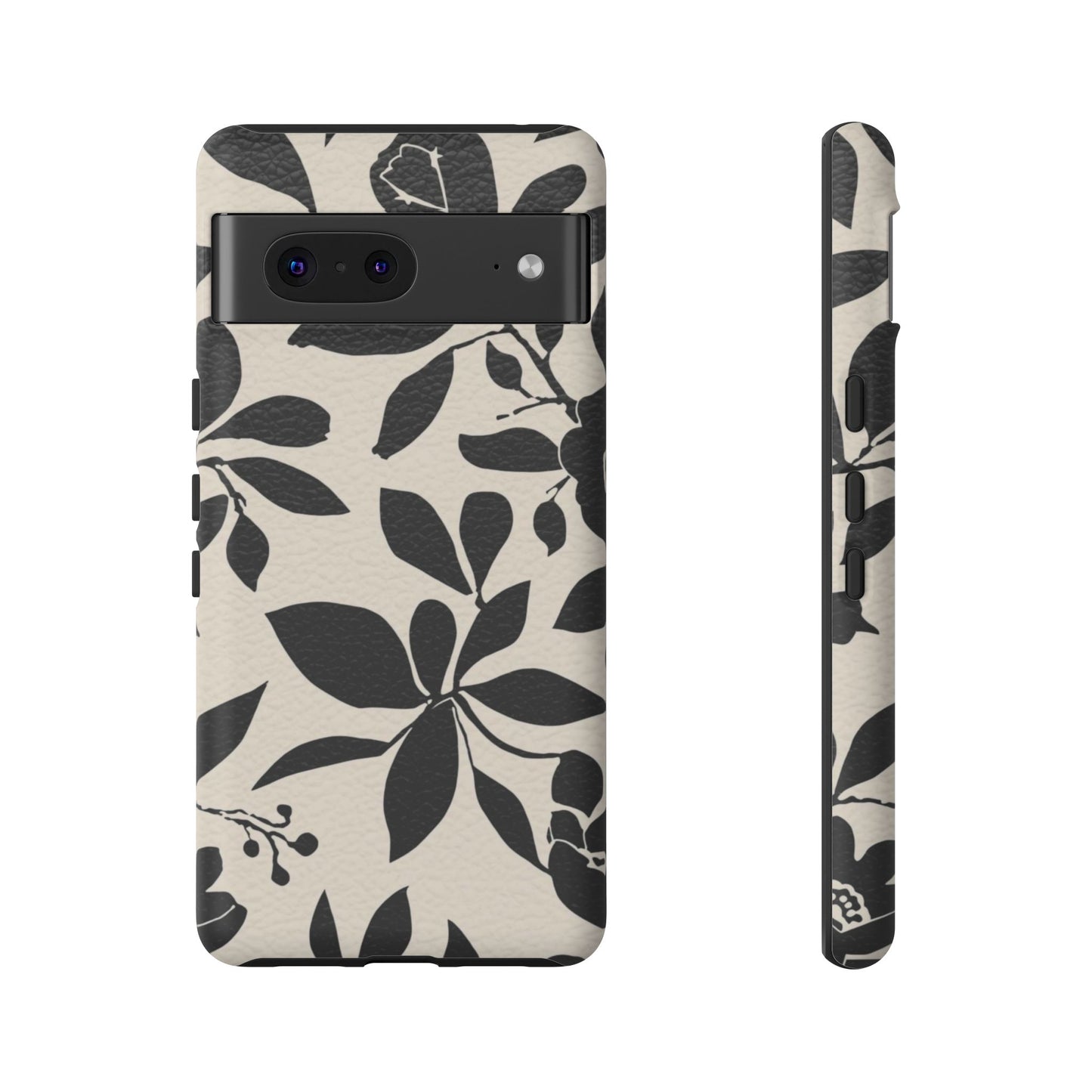Black Floral Pattern Phone Case — Monochrome Botanical Tough Case