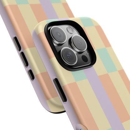 Pastel Checkered Phone Case — Retro Stripe Tough Case