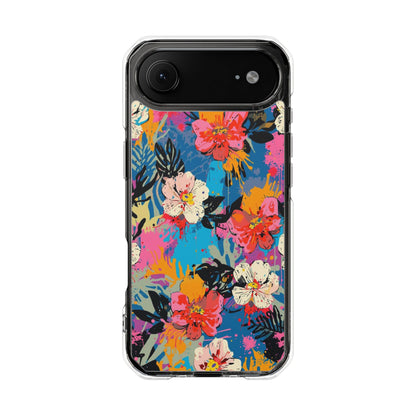 Clear Magnetic Phone Case — Bright Tropical Floral Impact Protection