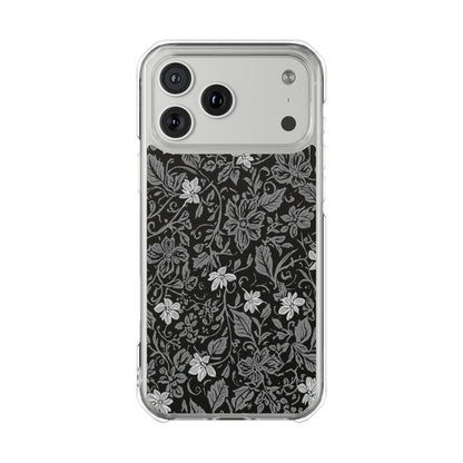 Clear Magnetic Phone Case — Black Floral Vine Design