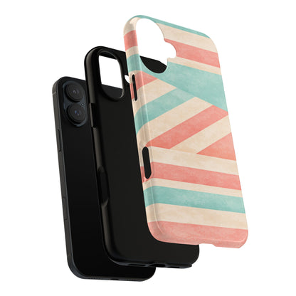 Pastel Stripes Tough Phone Case – Retro Coral & Teal Protective Cover