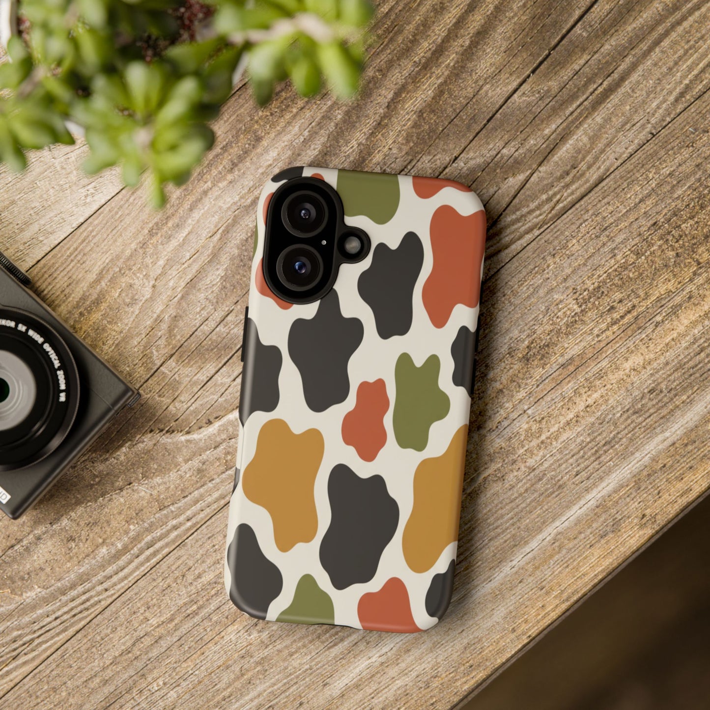 Camouflage Pattern Tough Phone Case – Retro Olive, Rust & Mustard Protective Cover
