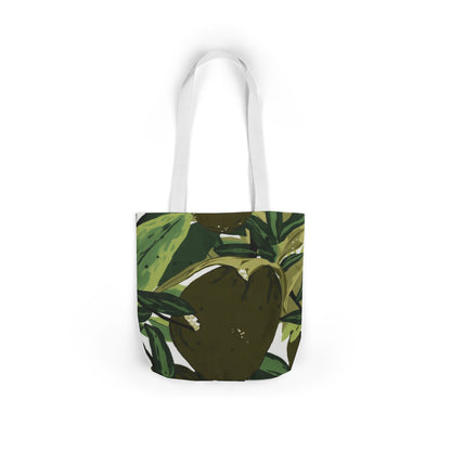 Leafy Canvas Tote Bag – Botanical Green Fruit Print