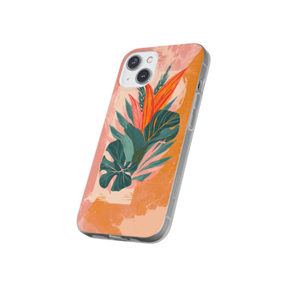 Tropical Botanical Phone Case — Pink & Orange Floral Flexi Case