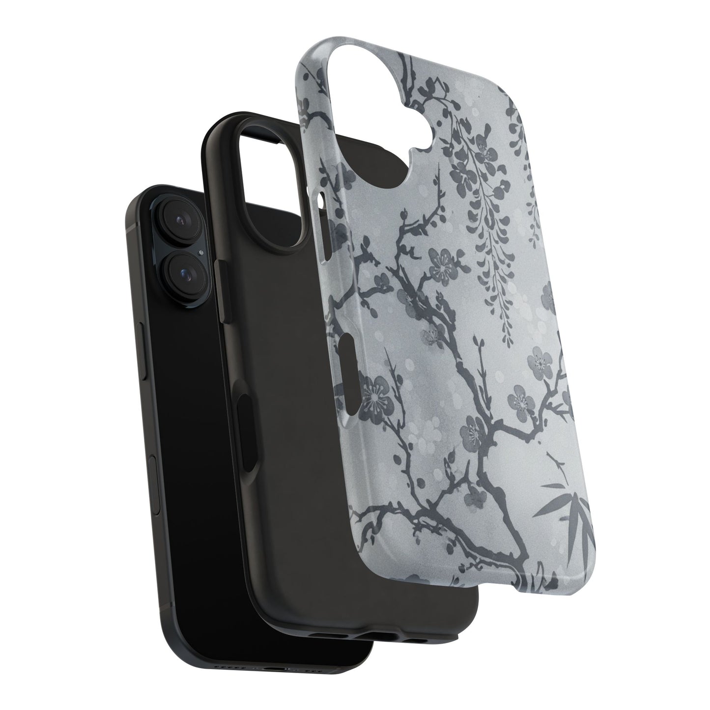 Tough Phone Case — Gray Cherry Blossom Ink Floral Design